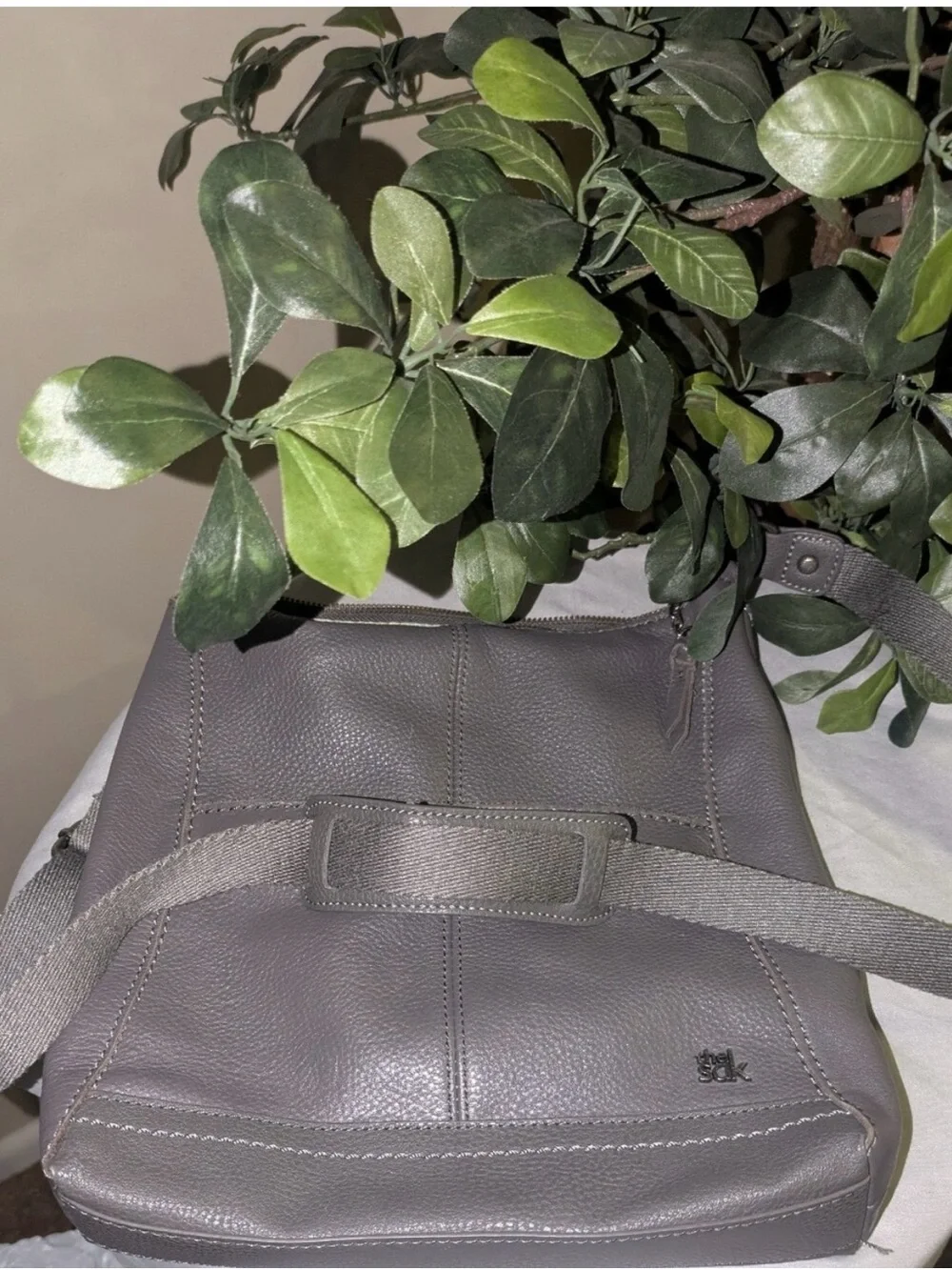 The Sak Pebbled Leather Crossbody Bag in Taupe Gray